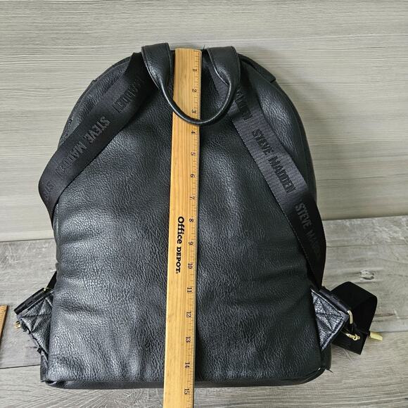 Steve Madden Black Backpack Bag Gold Zippers Logo Gym City Minimalist FLAWS - Picture 12 of 16